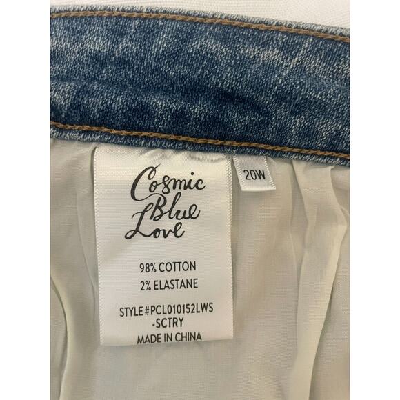 Cosmic Blue Love Womens Denim High Rise Distressed Cropped Jeans Size 20W Blue - Picture 6 of 6